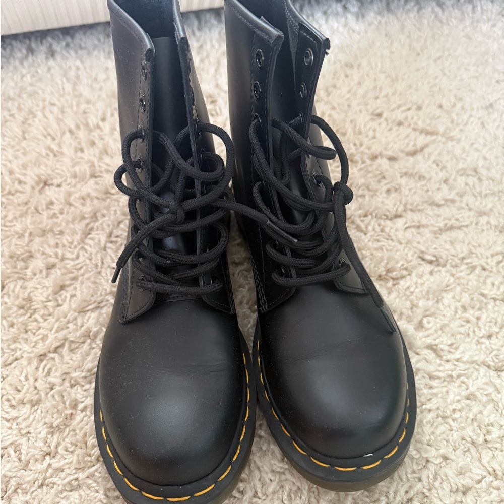 Dr. Martens Black Combat Boots with Yellow Stitching